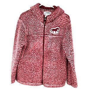 Back In The Saddle Womens Large Sherpa Fleece Zip Hoodie Jacket With Horse Embro